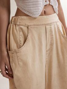 Easelle Quần dài nữ dài tay màu xanh lá cây, dáng suông, dáng cong, thoải mái, giặt axit - xanh quân đội - Xem 5