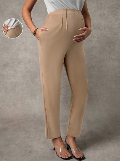 MaterniChic Maternity Casual Solid Color High Waist Tapered Pants Fall