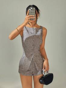 SHEIN PETITE Trang phục hai mảnh dành cho phụ nữ mặc hàng ngày - Xám - Xem 6