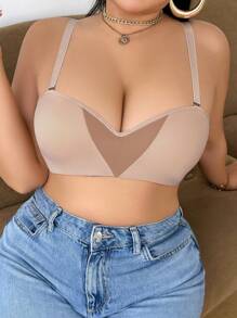Dây đeo có thể tháo rời 2 cách mặc Áo ngực trơn bóng thoải mái & Áo ngực không dây cho phụ nữ ngoại cỡ - Màu be - Xem 3