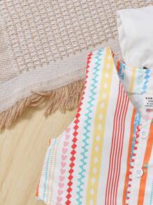 4pcs Infant Boys' Cute Bohemian Gentleman Outfit Set,White Shirt,Printed Vest,Bib Shorts&Sun Hat,Summer Holiday,Vacation Party Outdoor,Elegant Style - Multicolor - View 5