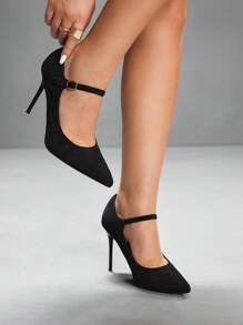 CUCCOO SZL Fashionable Sexy High Heel Pointed Toe Strap Pumps, Classic Versatile Design For Commuting, Dates, Parties - Black - View 6