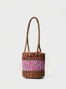 SHECARRY Women Straw Woven Bucket Handbag, Shoulder Bag In Rose Red - Multicolor - View 3