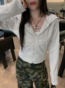 DAZY Women's Hooded Slim-Fit Sweatshirt, Autumn Jacket Zip Up