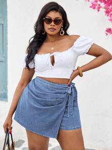 Slaydiva 大码牛仔短裤，夏季时尚 - 深色水洗藍 - 查看 6