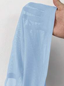 SHEIN EZwear Light Blue See-Through Mesh Knit T-Shirt For Women - Baby Blue - View 7