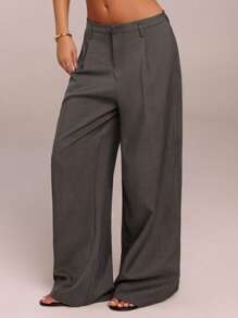 SHEIN Forever 21 Pantalones de mujer, pantalones informales de mujer de uso empresarial, pantalones de pierna ancha de mujer de oficina, pantalones holgados, ropa profesional de mujer para oficina, color gris