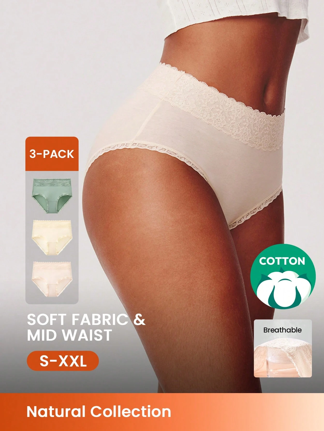 Set di 3 mutande basic in cotone con vita alta e design femminile per donna