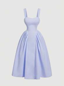 SHEIN MOD 大码休闲宫廷风复古伞形长裙、紧身胸衣裙 - 紫丁香色 - 查看 1