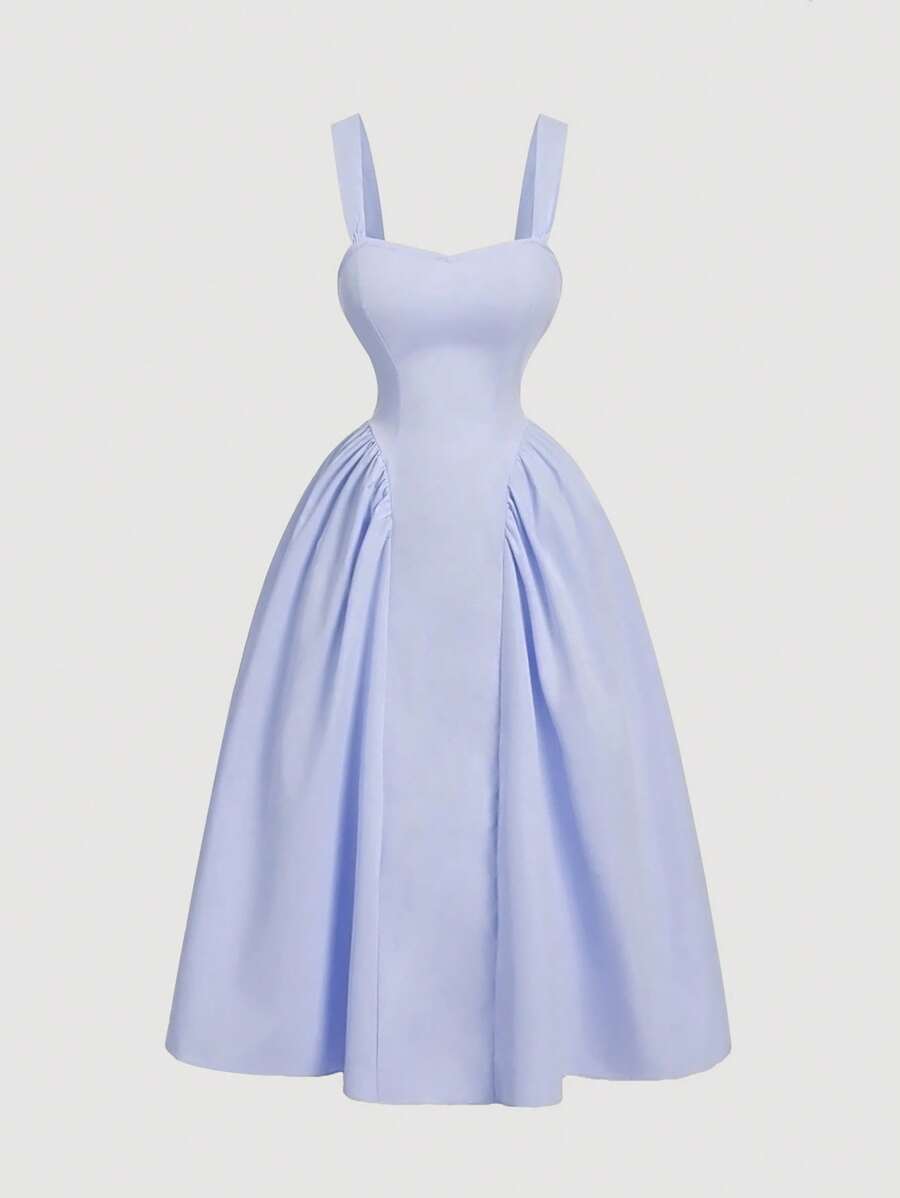 SHEIN MOD 大码休闲宫廷风复古伞形长裙、紧身胸衣裙 - 紫丁香色 - 查看 1