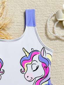 SHEIN Kleine Mädchen Einteiler Badeanzug mit Rüschen und Einhorn Muster, Strandresort