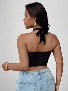 SHEIN Unity Đồ lót ren hở lưng chéo cỡ lớn cho nữ, đồ liền thân gợi cảm và thanh lịch để mặc hàng ngày, ngày lễ tình nhân - màu đen - Xem 2