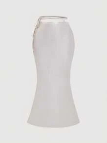 SHEIN MOD Romanticismo eterico: Gonna da sirena con fiocco incrociato in oro bianco - perfetta per vacanze, appuntamenti, compleanni, tè del pomeriggio e celebrazioni festive