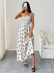 Chiquease Bow Knot Printed Slip Dress, Fashionable For Summer - Apricot - View 1