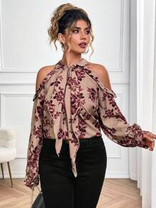 SHEIN Clasi Plus size kvinnor rosa tryck, minimalistisk, dagligt slitage skjorta med öppen krage - Multifärgad - Visa 4