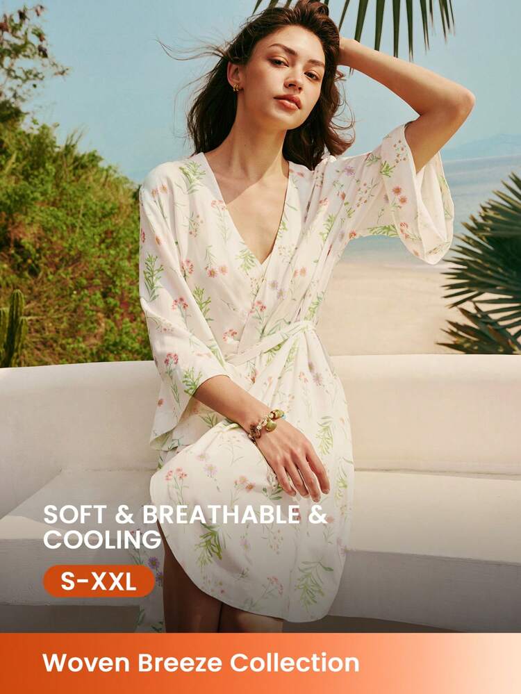 Soft Rayon Sleeves Tie-Front Loungewear Robe Wedding Essentials