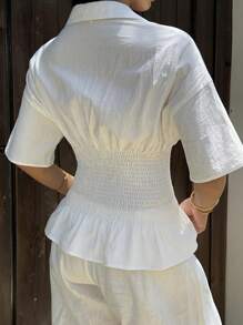 Muchica Camisa informal de mujer de manga de murciélago blanca con cintura fruncida, verano