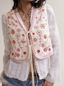 Easelle 假日风刺绣上衣 海滨粉色假日 - 白色 - 查看 6