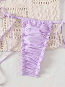 SHEIN Swim Bộ bikini 2 mảnh tam giác hở lưng màu trơn gợi cảm thanh lịch dành cho nữ, thích hợp đi biển, hồ bơi, tiệc tùng, mùa hè - Màu tím - Xem 5