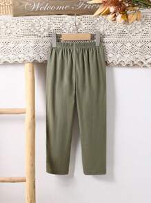 Vintaside Kids Young Boys' Casual Soft Woven Drawstring Pants, Countryside Style, Spring/Summer - Army Green - View 2