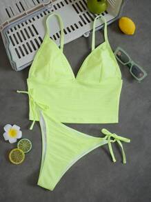 Swim Mod 女士条纹休闲吊带分体泳衣套装，夏季度假