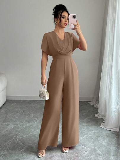 Elenzga 女士纯色高腰设计优雅连体裤，适合日常穿着和度假穿着