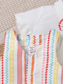 4pcs Infant Boys' Cute Bohemian Gentleman Outfit Set,White Shirt,Printed Vest,Bib Shorts&Sun Hat,Summer Holiday,Vacation Party Outdoor,Elegant Style - Multicolor - View 4