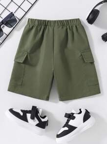 Young Boy Casual & Daily Wear Cargo Shorts With Large Pockets, Breathable & Comfortable Capri Shorts Suitable For Summer - Army Green - View 2