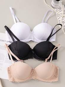 SHEIN Set di 3 reggiseni da donna con inserti in pizzo e fascia sottoseno - Multicolore - Visualizzare 2