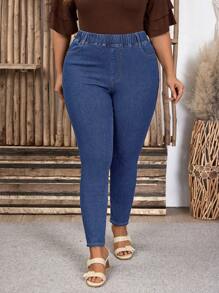 EMERY ROSE Plus Size Women Elastic Waist Pocket Casual Skinny Jeans