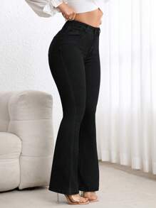 SHEIN PETITE Casual Versatile Simple Fitted Flare Leg Jeans