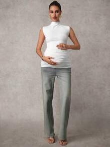 MaterniChic 优雅纯色立领聚拢修身孕妇背心，夏季