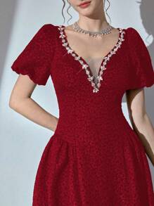 Poshira High-End Vintage Simple French Design Party Dress, Prom Dress - Burgundy - View 8