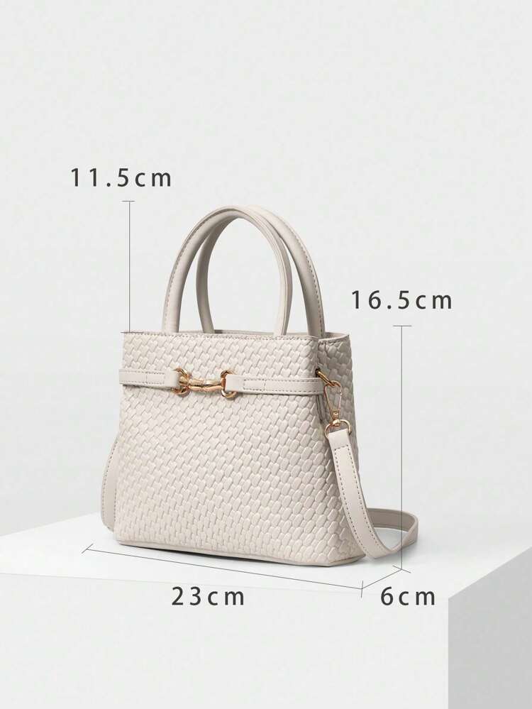 PU LEATHER COMMUTING WOMEN TOP HANDLE BAG, SOLID COLOR TEXTURE WITH METAL DECOR, BEST MOTHER'S DAY GIFTS WOMEN