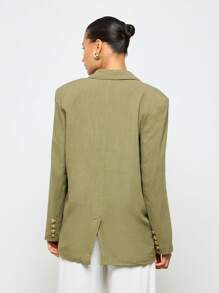 AiiRZ Blazer con aspecto de lino, solapa grande, doble bolsillo de solapa al frente - Verde - Ver 2