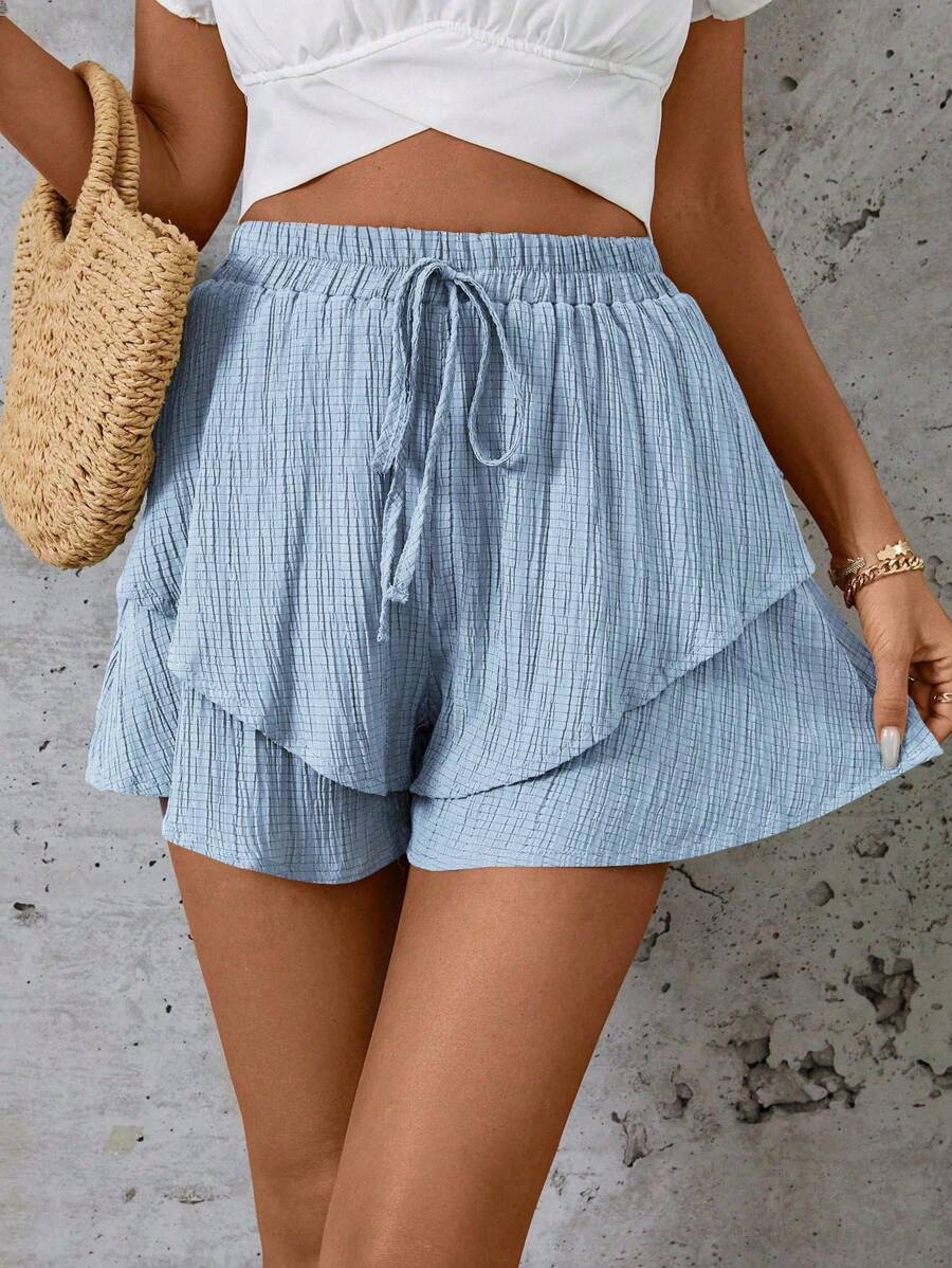 SHEIN LUNE Women's Solid Color Waist Tie Loose Casual Shorts