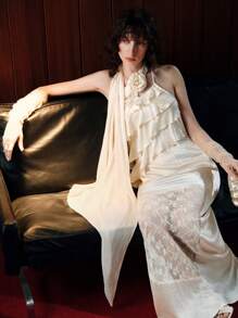 SHEIN LUNE Đầm Maxi Sexy Dây Đeo Spaghetti Màu Trơn Viền Xếp Ly Viền Xếp Nếp Cho Nữ, Thích Hợp Cho Tiệc/Hẹn Hò, Mùa Xuân/Hè - Màu be - Xem 8