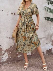 EMERY ROSE Summer Outfit Tropical Vacation Woman Clothes Women Midi Dresses - Multicolor - View 3