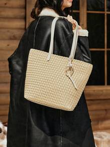 SHECARRY Large Capacity Minimalist Women Tote Bag, Casual For Daily Use - Beige - View 1