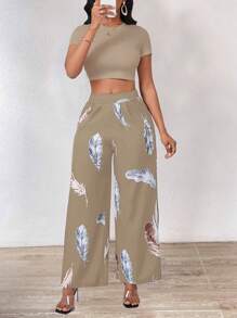 INAWLY Women Two Pieces Outfits For Daily Wear - Khaki - View 3
