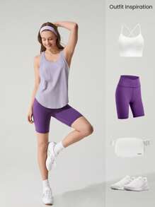 GLOWMODE Washed Pima Cotton Ready To Race Hip Length Racerback Active Tank Top Low Impact Daily Casual Wear - Mauve Purple - View 6