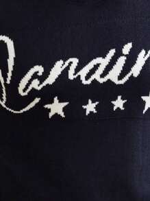 Manfinity Homme Jersey de cuello redondo casual con estampado de estrella de cinco puntas para hombre, para otoño/invierno - Negro - Ver 4
