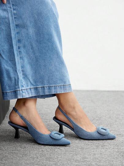 CUCCOO BIZCHIC Women Square Buckle Pointed Toe Slim High Heel Ankle Strap High Heel Sandals, Minimalist Fashion Pumps For Christmas