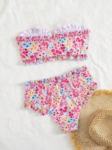 Swim Mod 2pcs Summer Vacation Sexy Ditsy Floral Cutout Halter Bikini Set - Multicolor - View 2