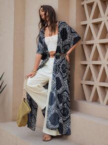 SHEIN LUNE Mùa hè mới Phong cách đồng quê miền Tây nước Mỹ Áo dài in họa tiết hoa đen Bohemian Ngày của Mẹ Áo boho Boho Chic Kỳ nghỉ - màu đen - Xem 4