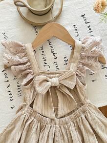 LMoss Kids 女宝宝可爱夏季蝴蝶结镂空杏色盖袖连衣裙 - 杏色 - 查看 4