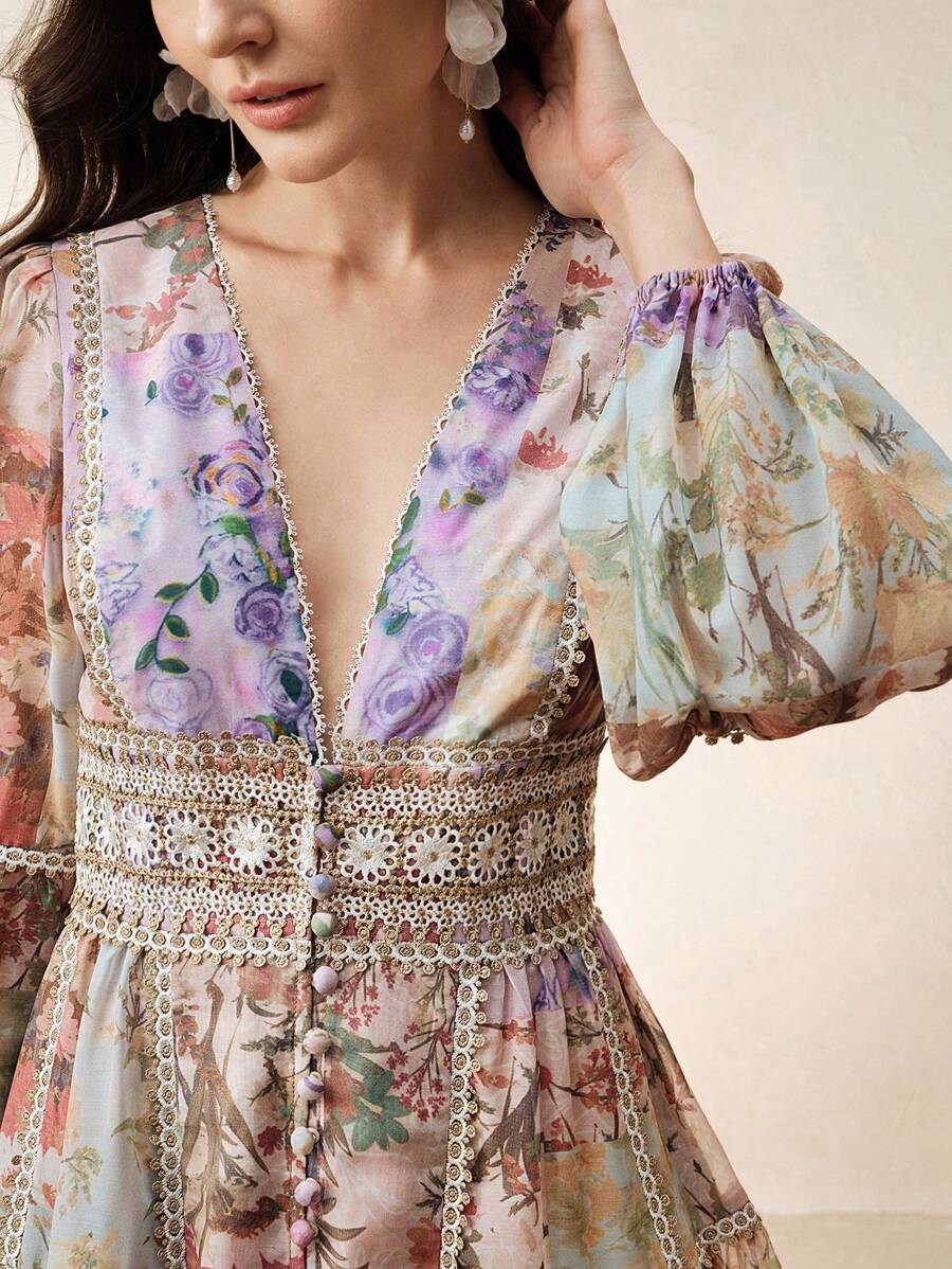 Anewsta 优雅蕾丝印花连衣裙，适合春季、节日、假日、海滩、度假