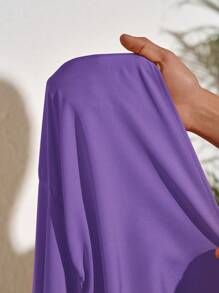 Slaydiva 荷叶边露肩度假长裙，夏季时尚 - 紫色 - 查看 7