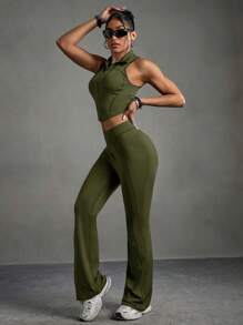Streetz SHEIN Sport 女士运动套装 - 纯色无袖上衣和长裤