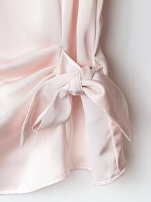 SHEIN Clasi Neue Sommer Damen Seidenbluse mit Schleife, Rundhalsausschnitt, Kurzarm, solide, elegant, locker sitzend, vielseitig einsetzbar